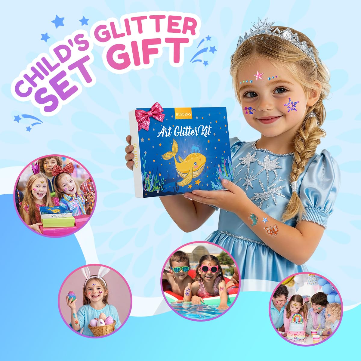 Temporary Glitter Tattoo Kids, 36 Colors Arts Glitter Make Up Kit, 6 Colors Glow in The Dark Glitter Gel, Skin-Friendly Body Art Set for Birthday, Christmas Party Gifts for Girls & Boys