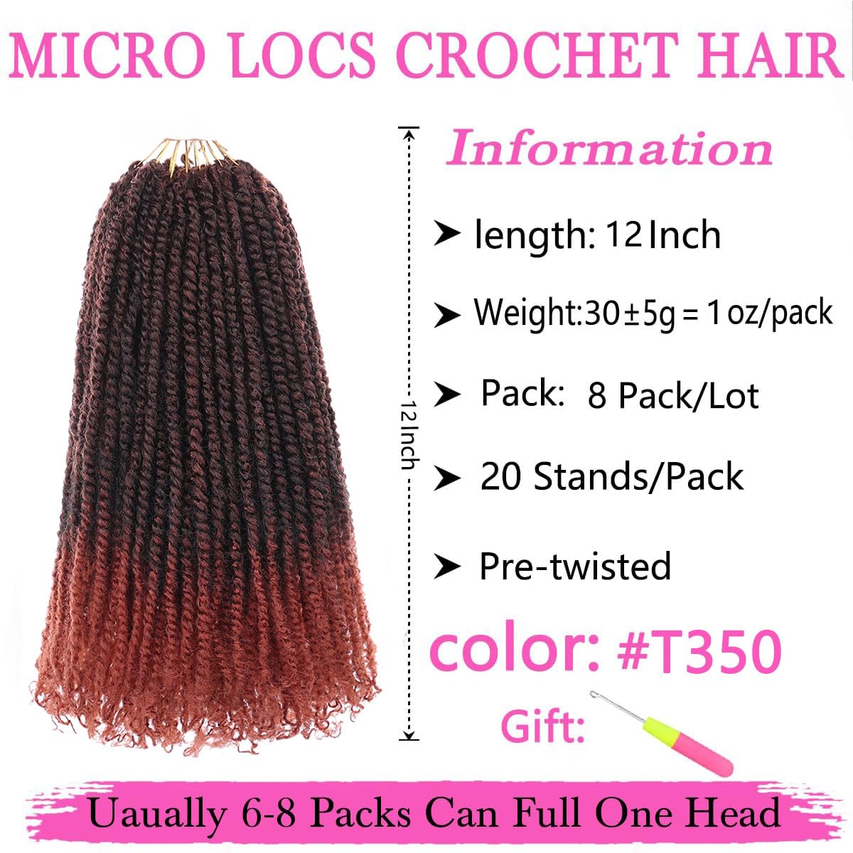 COOKOO 8 Packs Pre-looped Micro Twist Crochet Braids Hair 12 Inch Ombre Pre-twisted Crochet Senegalese Twist Hair Kinky Twist Crochet Hair With Curly Ends Synthetic Crochet Hair Extensions(1B/350#)