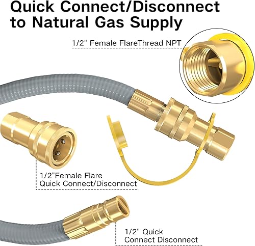 Miniatura 6 de Manguera de gas natural de 12 pies y 12 pulgada de diámetro interior con conexión rápida para barbacoa, parrilla, horno de pizza, calentador de
