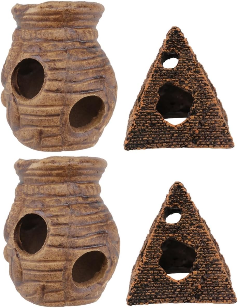 Housoutil 4 Pcs Ceramic Jar Fish Tank Decor Ceramic Craftwork Shrimp Hideout Aquarium Hideaway Resin Crafts Ornament Underwater Decorations Turtle Fish Tank Supplies Ceramics