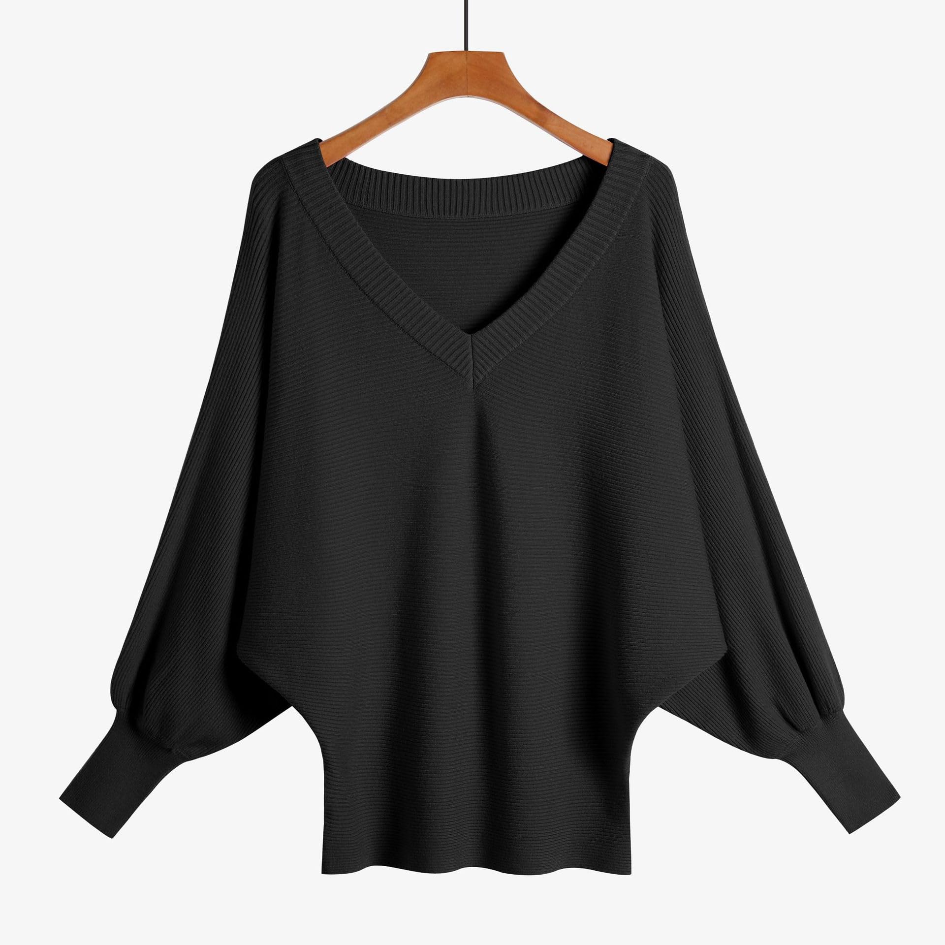 YEKEYI Damen-Pullover, Übergröße, Fledermausärmel, grober Pullover, V-Ausschnitt, lässiger Herbst-Strickpullover