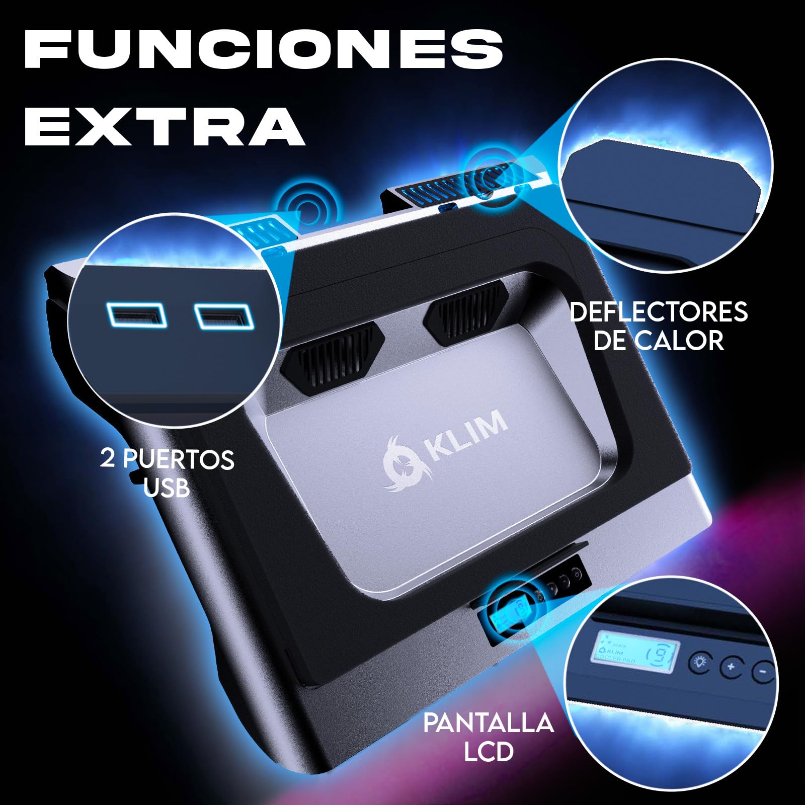 KLIM Everest Base de refrigeración para portátiles | 2 Ventiladores Turbo de 4300 RPM para un Rendimiento máximo | Evita el sobrecalentamiento y Protege tu portátil Gaming | De 14 a 17" | Nuevo 2024