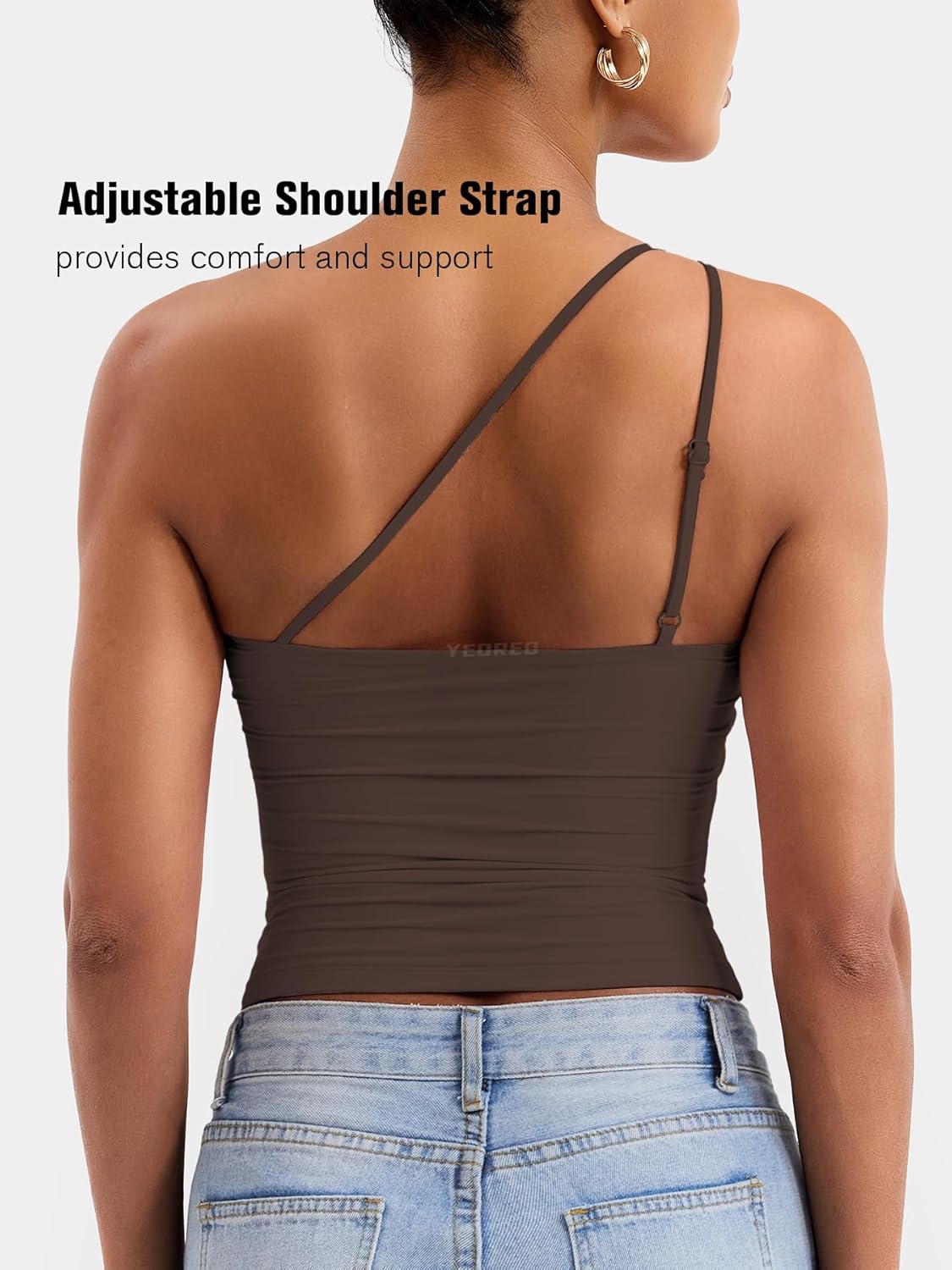 YEOREO Womens One Shoulder Tops Sleeveless Going Out Tank Top Fanciy Double Lined Cropped Tee Y2K Summer Shirts Slim Fit - Image 3