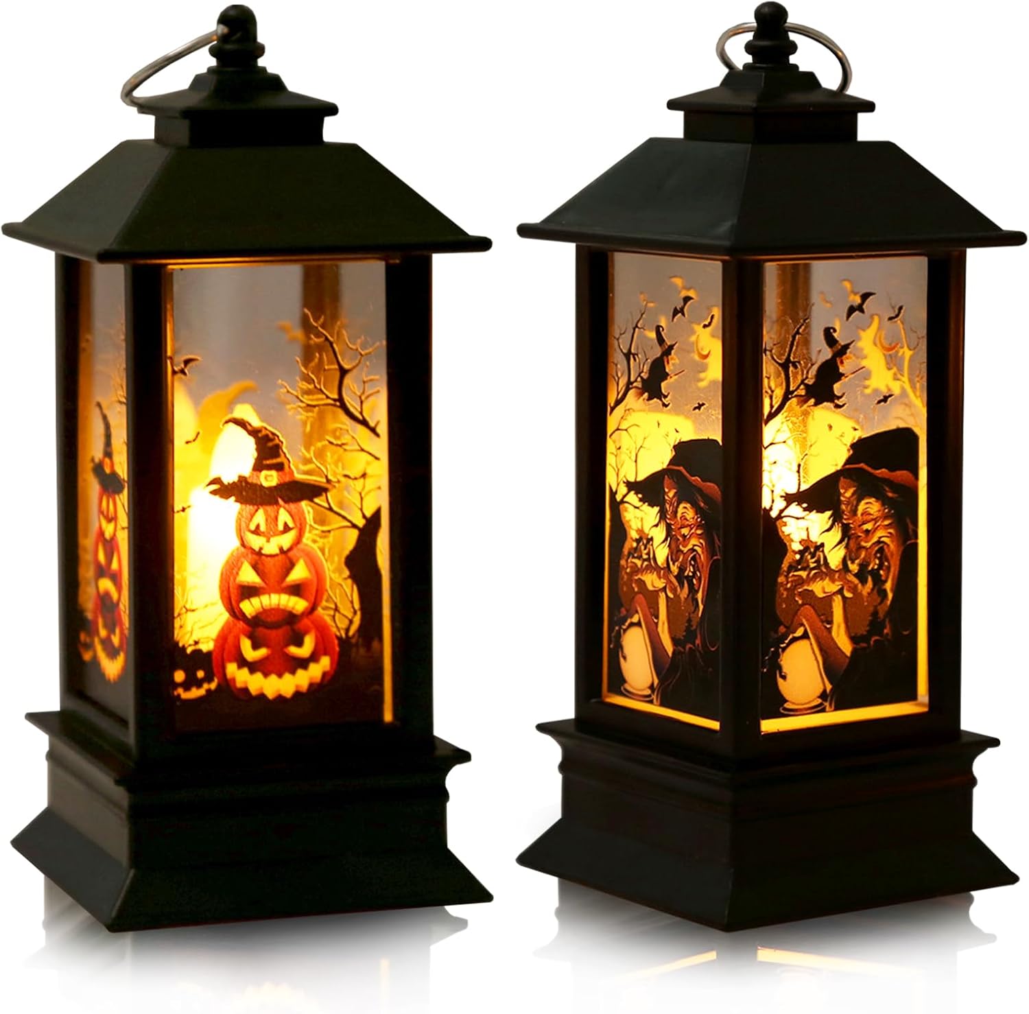 ABTOLS Halloween Decor Black Gothic Lantern Lights Mini Halloween Pumpkin Witch Bat Tree Candle Jack-o'-Lantern for Indoor Outdoor Table Decorations