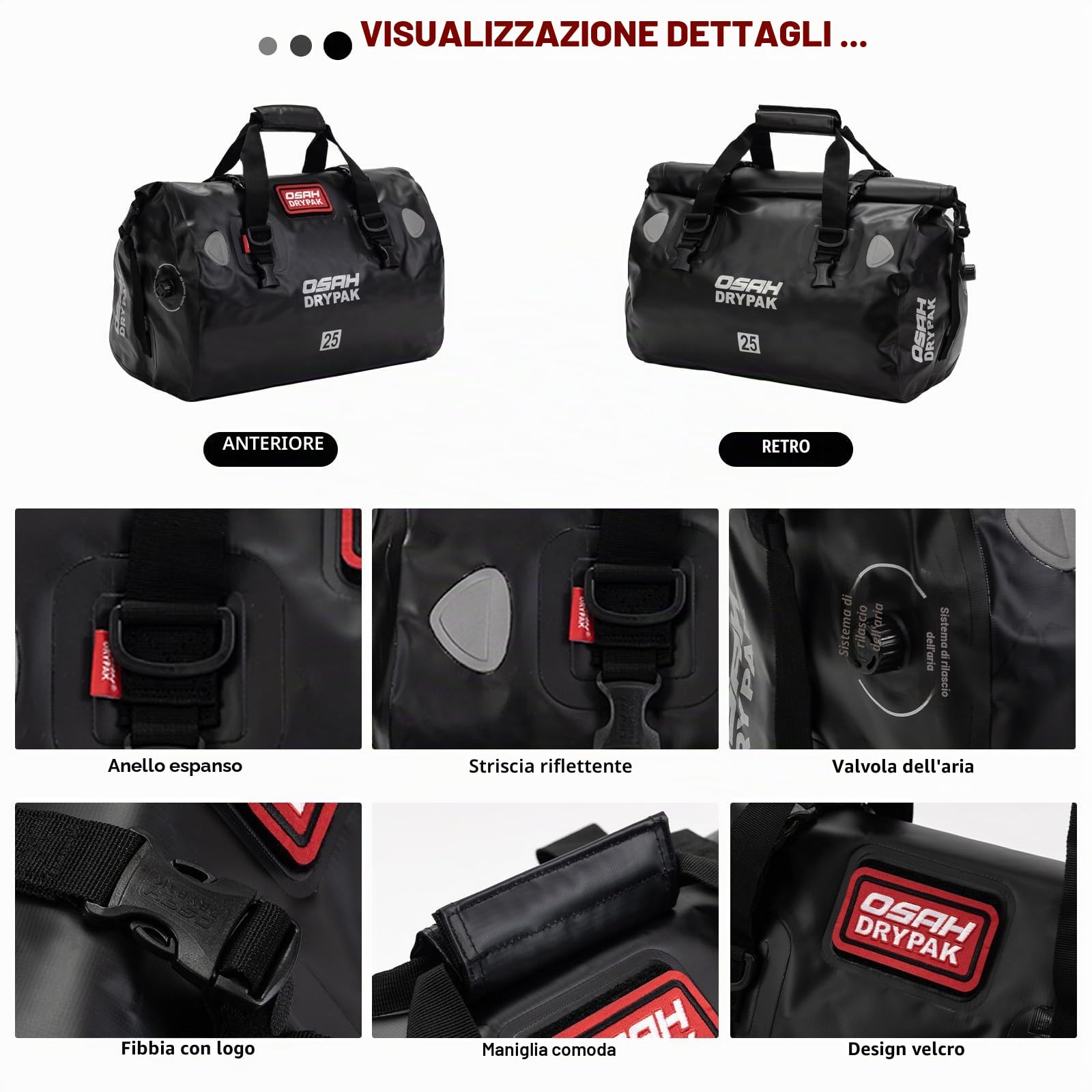 Sacchetto asciutto moto-Borse da sella impermeabili per motociclette e bagagli con chiusura a rullo，Grande Spazio di Immagazzinaggio，Escursionismo, Ciclismo, Viaggio(Nero, 40L)
