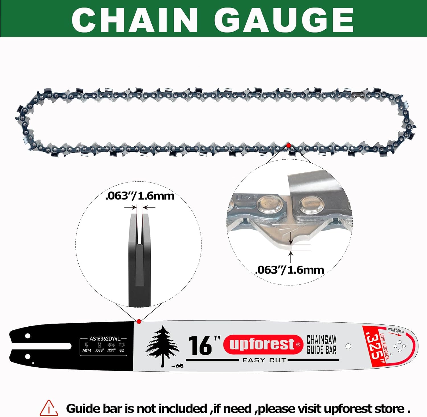 16 Inch Chainsaw Chain .325" Pitch .063" Gauge 62 Drive Links- 26RM3 62 Fits STIHL 025, MS250, MS251 and More- 36890050062, L62 (3 Chains) (22EOP62X3)