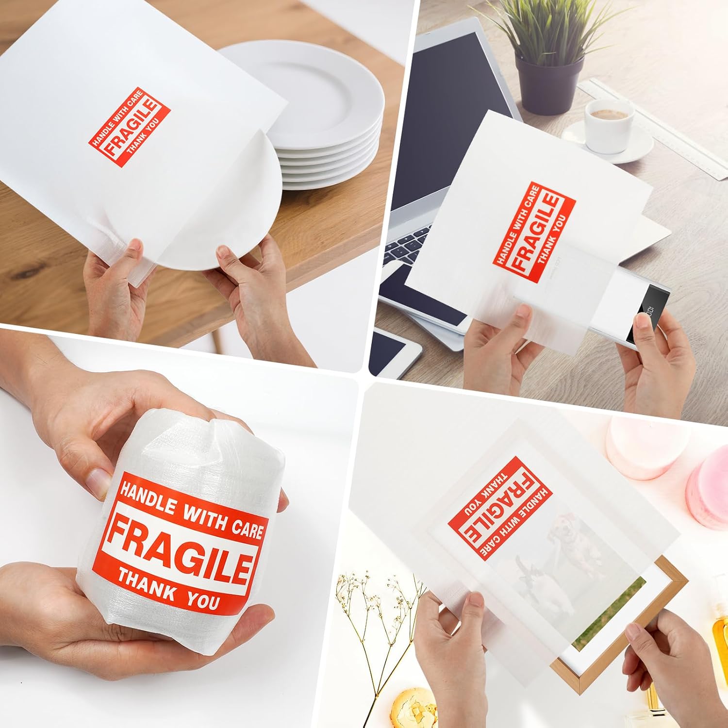 560 pcs Moving Packaging Supplies, 280 Cushioning Foam Pouches and Sheets, 4 Sizes (16x12", 12x12", 12x7.8", 7.8x7.8") with 280 Fragile Stickers, Cushion Foam Pouch for Moving, Packaging, Storage.