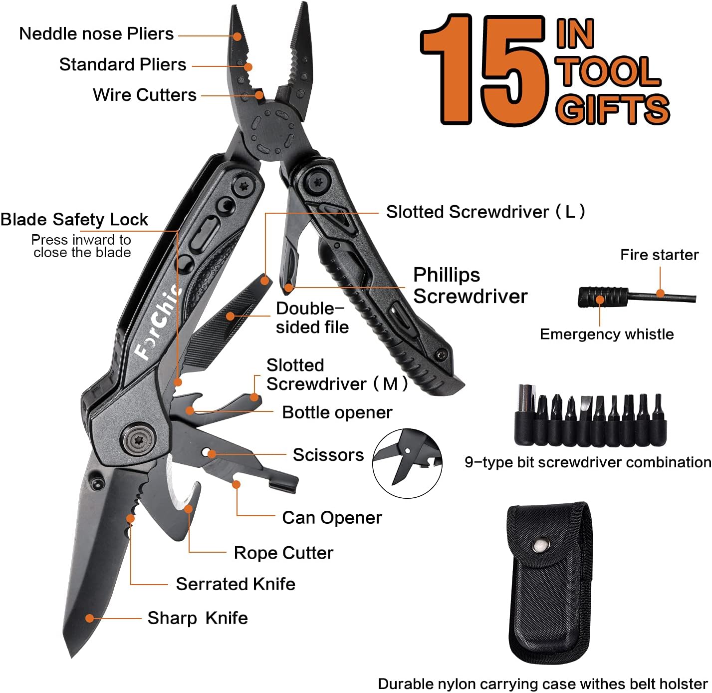 15 in 1 Multitool Pliers, Gifts for Men, White Elephant Gifts for Adults, Stocking Stuffers for Men, Christmas Gift for Dad Him, Husband, Boyfriend, Grandpa