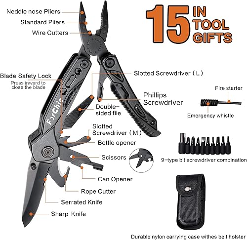 Miniatura 2 de Alicates multiherramienta 15 en 1, iniciador de fuego, silbato, tijeras, destornillador, cerradura, regalo de cumpleaños de Navidad para hombres,