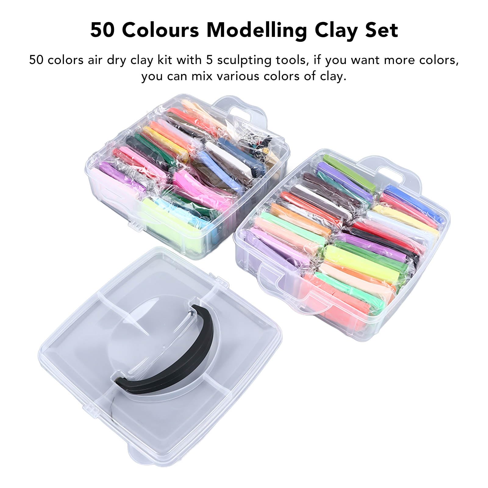 Set di 50 colori di argilla modellabile, argilla polimerica morbida che si asciuga all’aria, adatta a bambini di età superiore ai 3 anni; include 5 strumenti per la scultura e una