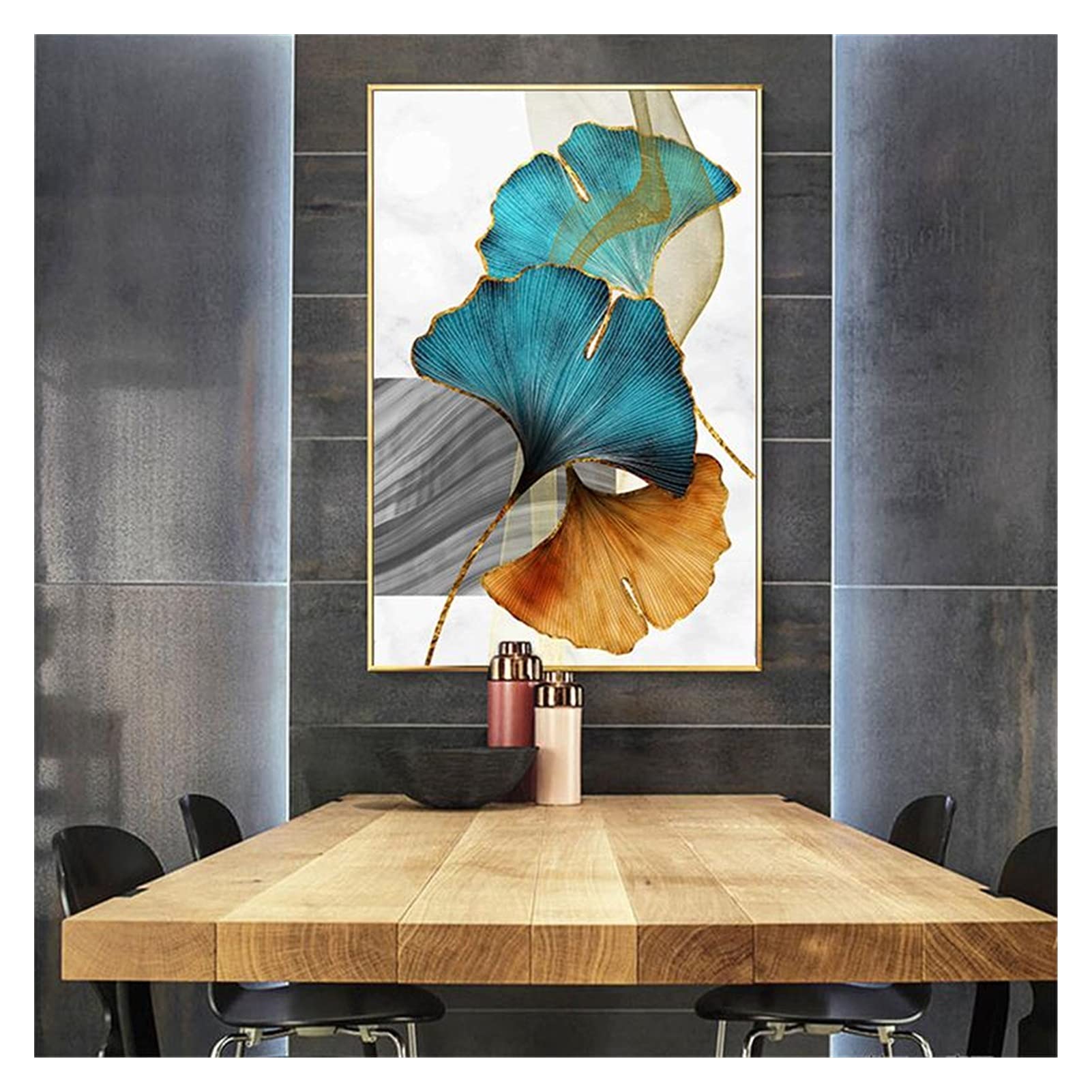 Amazon｜SJLGS ブルーグリーンイエローゴールド植物の葉抽象的な