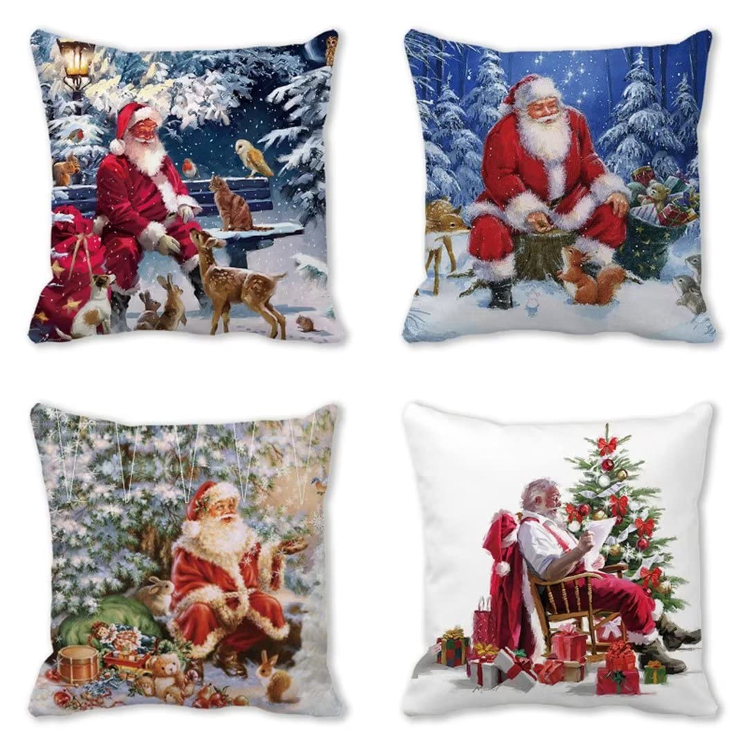 Coussin décoratif Noël 40x40 lot de 4 taies en velours pour raviver un canapé usé ou terne
