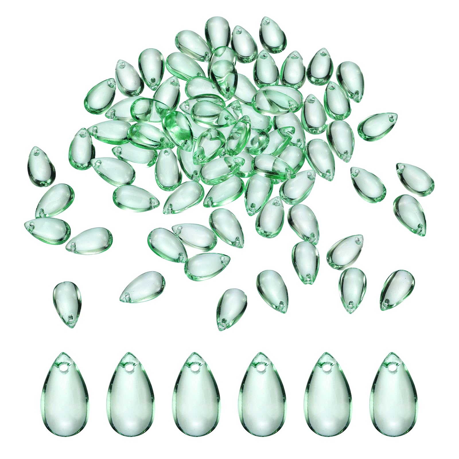 sourcing map 200 Pcs Teardrop Crystal Glass Beads, 8x14mm Teardrop Glass Charm Pendants Water Drop Beads Top Drilled for Jewelry Making DIY Craft Bracelets Necklace, Light Pore Green