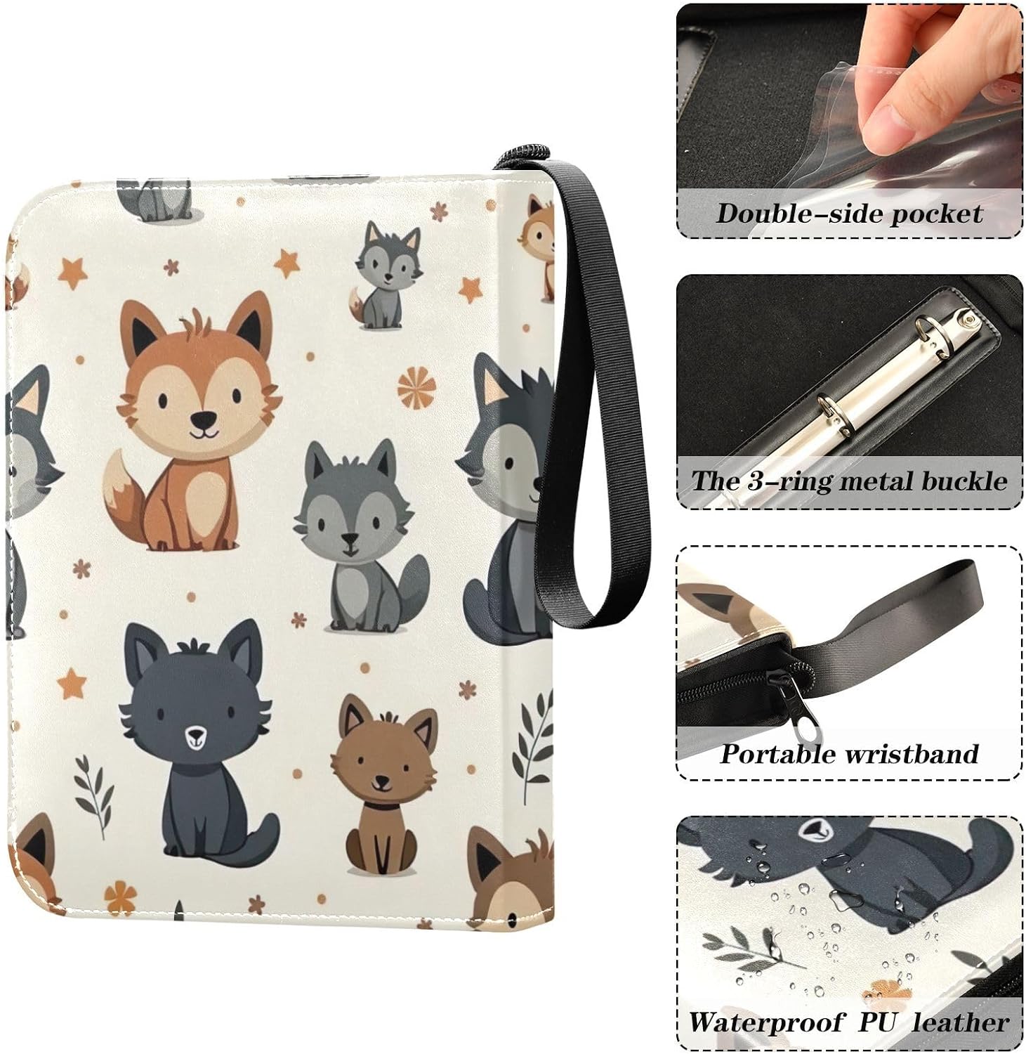 Cute Forest Animals Beige Card Binders Collection Case Book Fits 400 Cards With 50 Removable Sleeves Trading Card Albums Sports Card Binder
