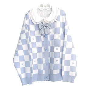 Cute Anime Knit Cardigan Kawaii Sweater for Women Long Sleeve Button Down Uniform Style Outerwear Soft Cozy Casual
