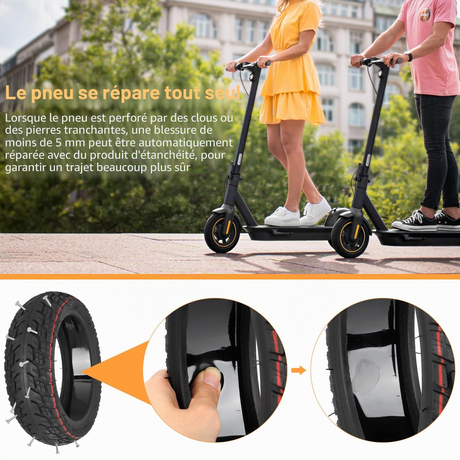 9,5 x 2,50 Pneu Tubeless Auto-Réparable pour Niu KQI3 Max/Pro/Sport Trottinette Électrique de Remplacement 9,5 Pouces Pneu Offroad à Vide Accessoires (9,5 x 2,5 Pneu Auto-Réparable * 2)