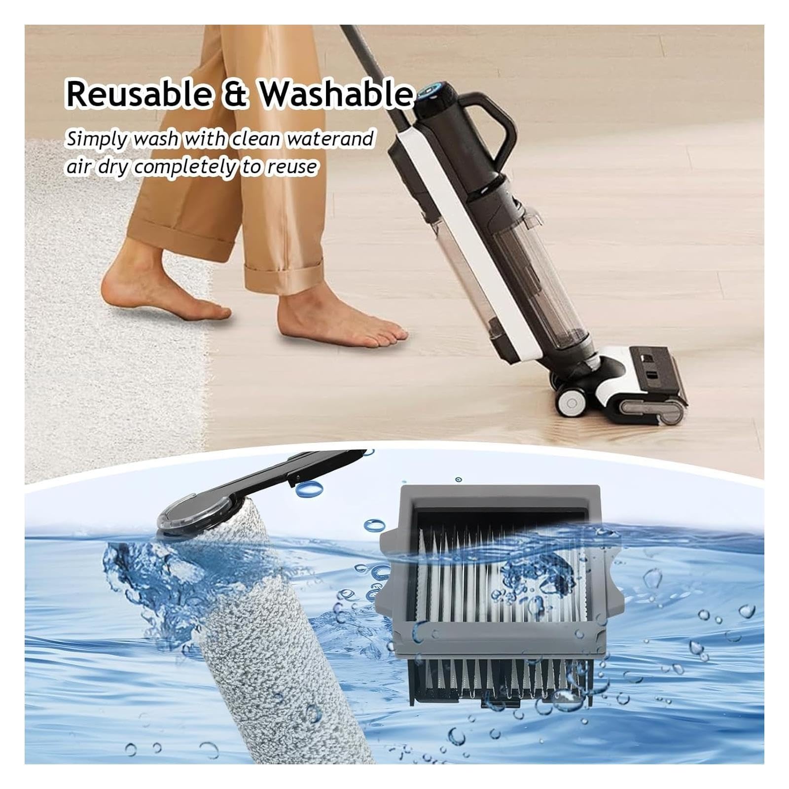 Accesorios de filtro de cepillo de rodillo consumible for aspiradora en seco y húmedo, compatibles con Tineco, Floor One Switch S6/Stretch S6/S7 Stretch Ultra(3pcs)