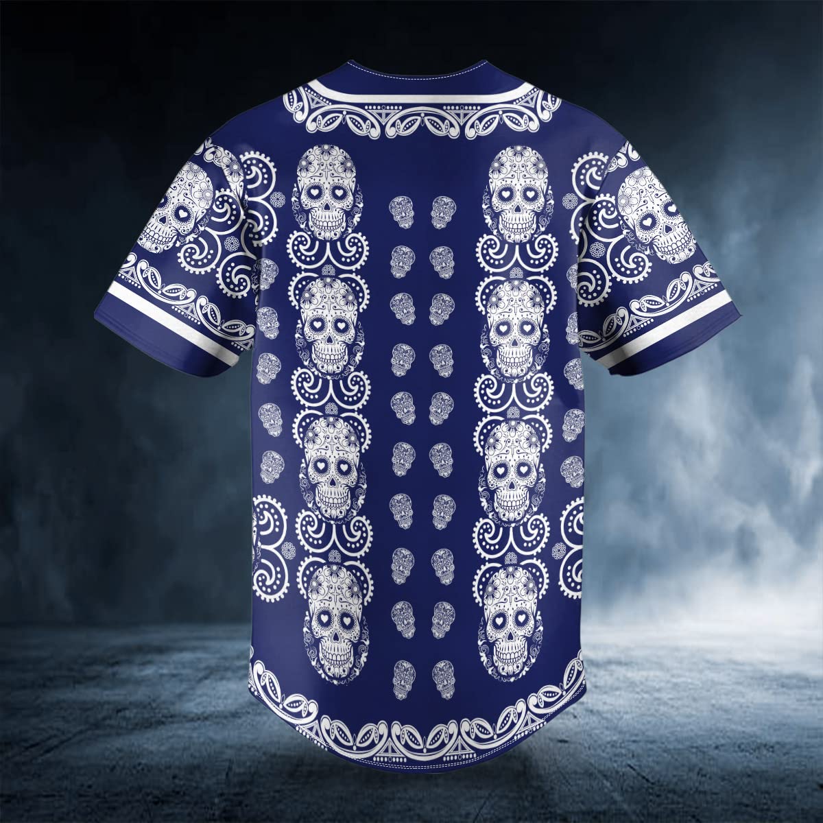 Tatkuink Men's Doodle Floral Pattern of Navy Sugar Skull Short Sleeves Shirt Casual Button Down Top Jerseys Shirt Unisex
