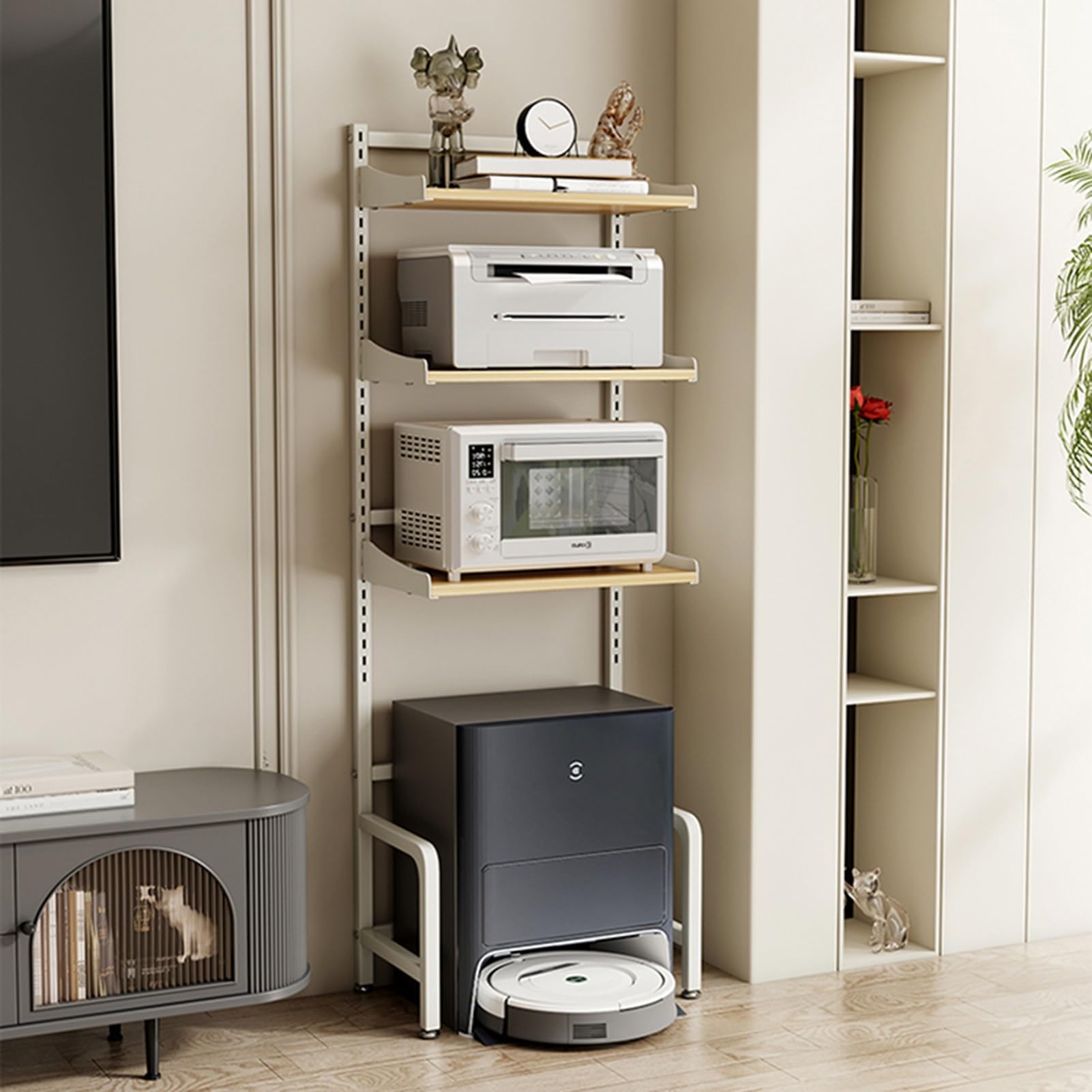 MESCXTY Modern Robot Vacuum Storage Rack, Metal Cabinet with Adjustable Shelf, Stand Open Base, for Entryway Living Room Multi-Purpose(White 1,40 * 140cm/15.7 55.1in)