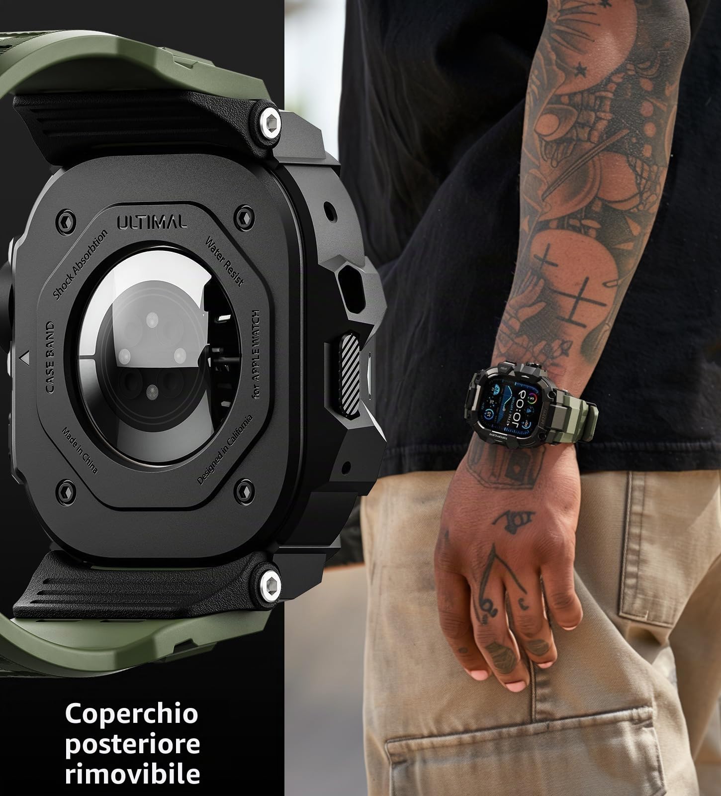 ULTIMAL Sports Bands Compatible with Apple Watch Strap 44mm/45mm, Military Protective Bumper Case, Rugged TPU iWatch Strap, Adjustable Band for Apple Watch Series 9 8 7 6 5 4 SE