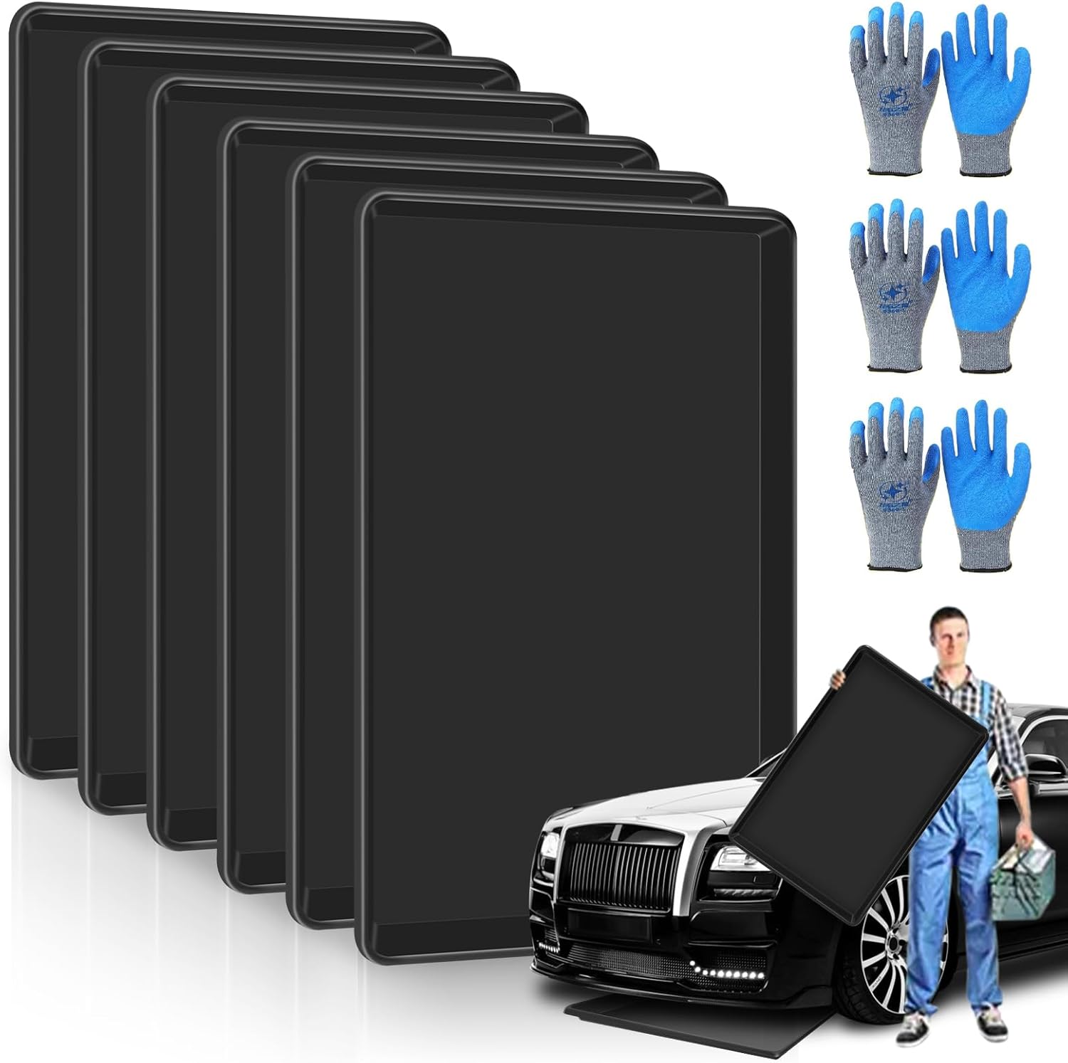 6 Pcs Extra Large Oil Drip Pan for Under Car - 35.4 x 24 x1.6 Inches, Oil Catch Pan Replacement Tray, Hard Plastic Auto Oil Drip Tray to Keep Garage Floor Show Room Driveway Safe and Clean