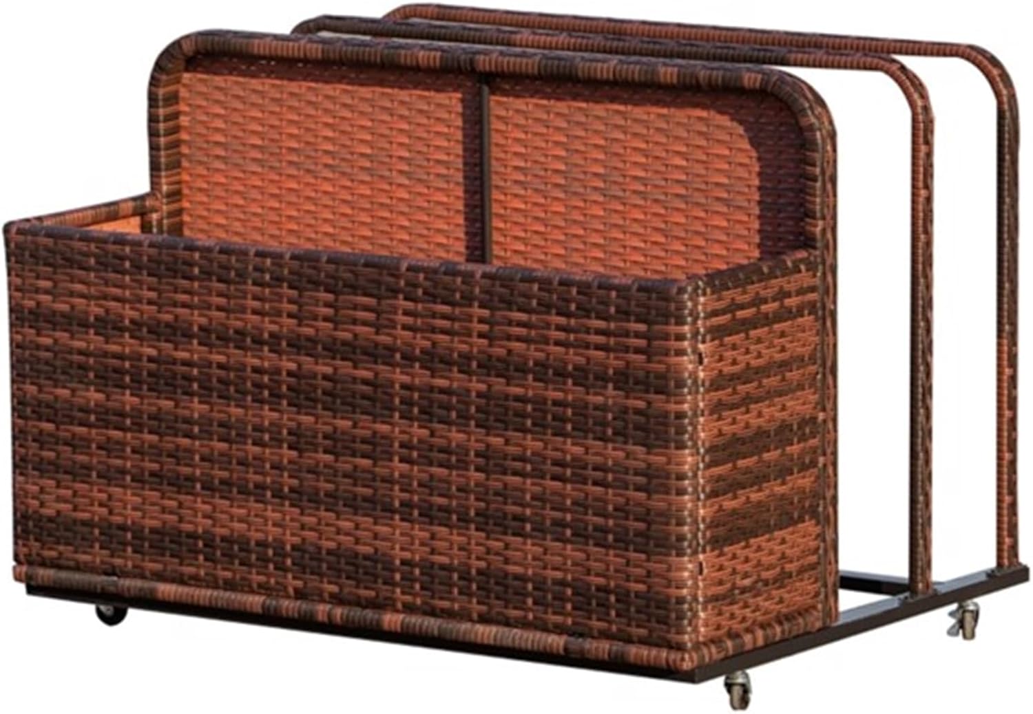 Wicker Storage Box, Outdoor Storage, Large Storage Box, 2 Compartments and 1 Long Basket, 4 Wheels, Suitable for Poolside, Balcony, Garden, Deck or Other Outdoor Space, Mixed Brown