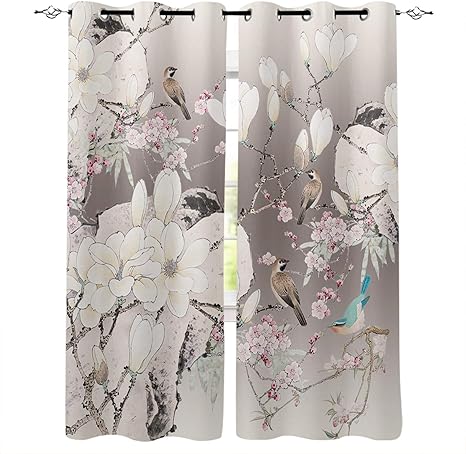 Amazon チャイニーズスタイルの花と鳥のイラストリビングルームの窓のカーテン装飾品リビングルーム カーテン オンライン通販