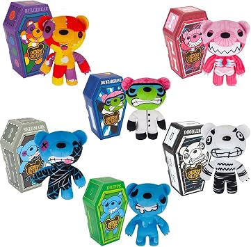 Deddy Bears Soft Toy Series 3 Complete Collection Pack Of 6 Coffin Box, Plush Idea Spooky Collectable - 15cm X 8cm