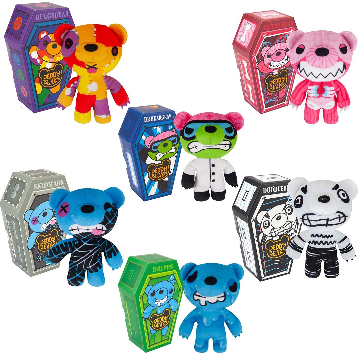 Deddy Bears Soft Toy Series 3 Complete Collection Pack Of 6 Coffin Box, Plush Idea Spooky Collectable - 15cm X 8cm