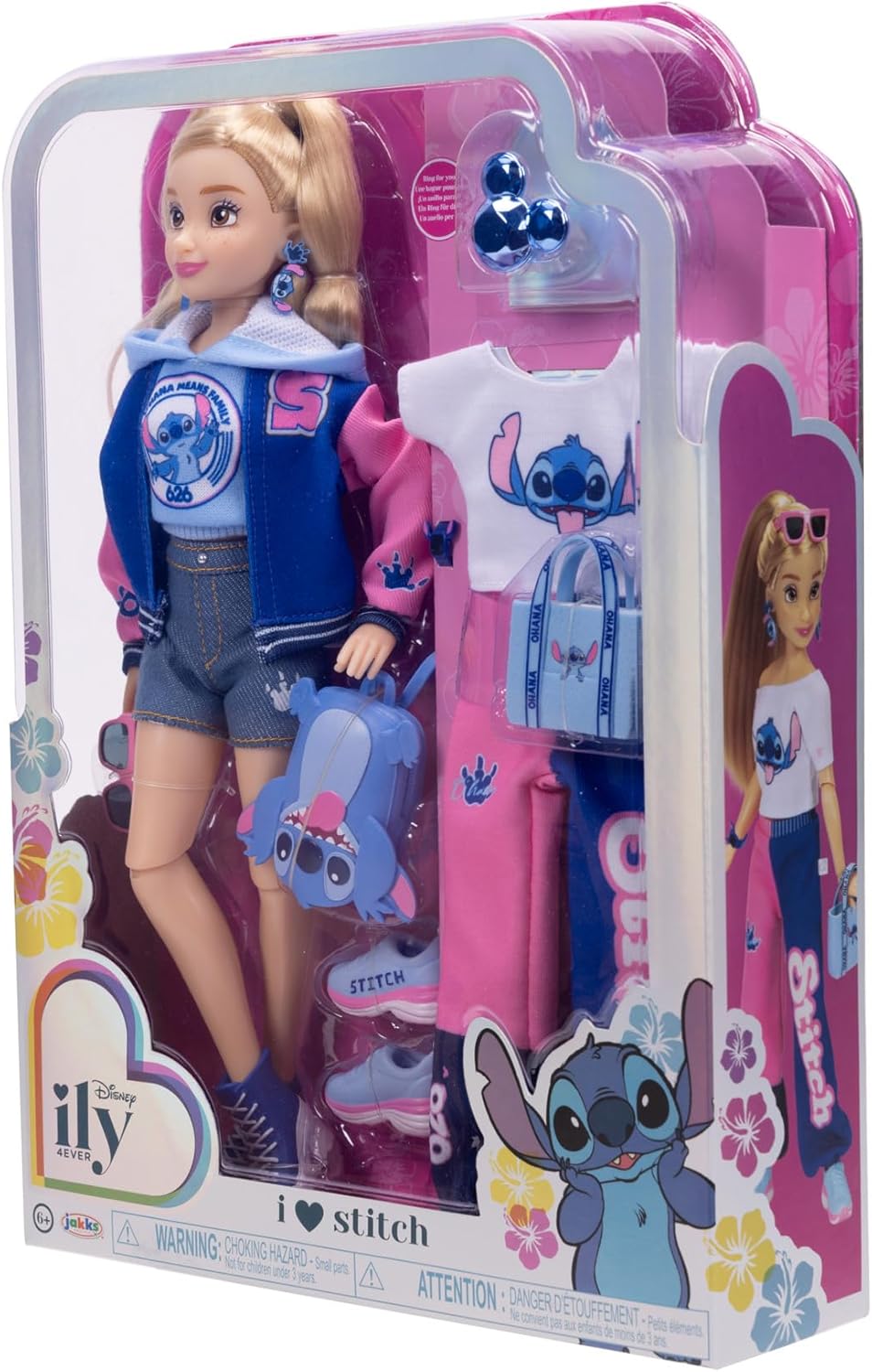 Disney ILY 4ever Fashion Dolls Stitch Inspired with Varsity Jacket 11.5" Tall with 13 Points of Articulation, Two Complete Mix-and-Match Outfits and a Shiny Mickey Ring for You to Wear!
