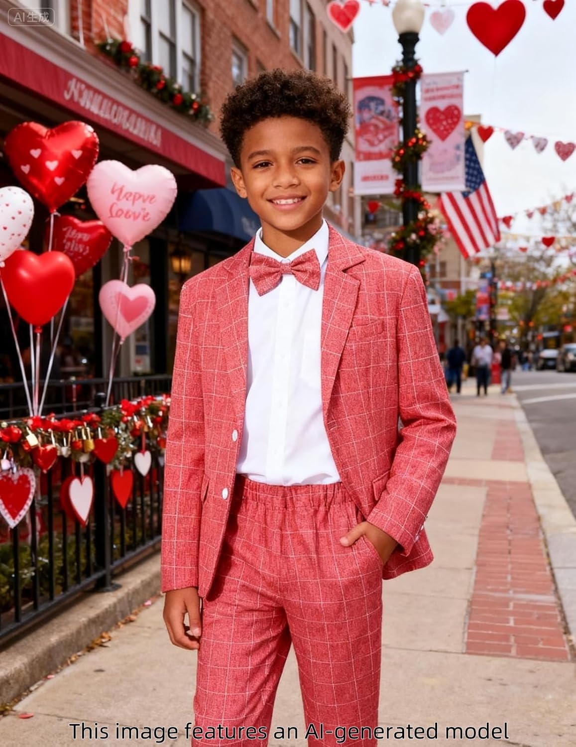 A&J DESIGN Boys' 2-Piece Suits Set Jacket Pants Bow Tie Kids Plaid Formal Outfits