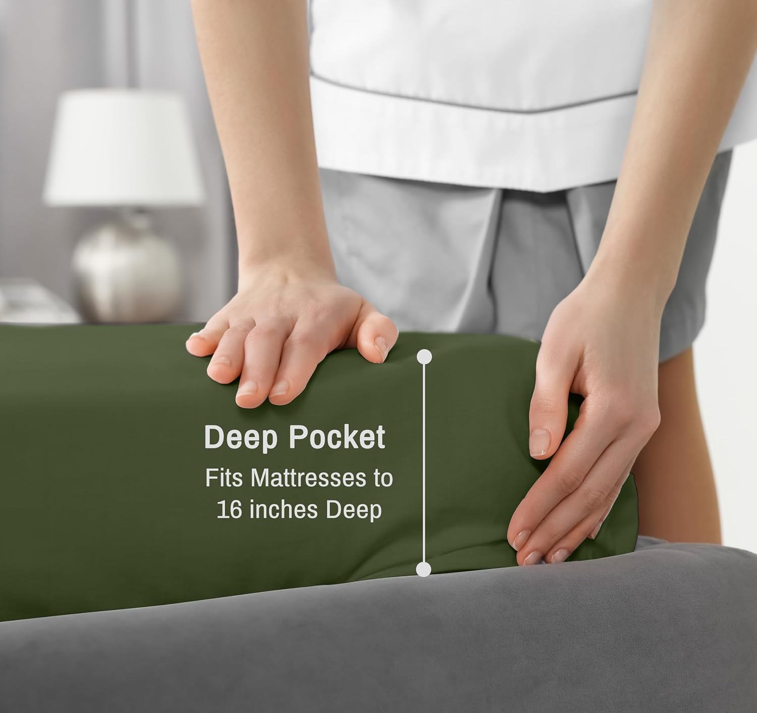 RUVANTI 100% Cotton Percale Sheets Queen Size, Chive | Crisp Cooling for Hot Sleepers, Deep Pocket 16", Soft Breathable & Durable, Hotel-Style 4 Piece Set