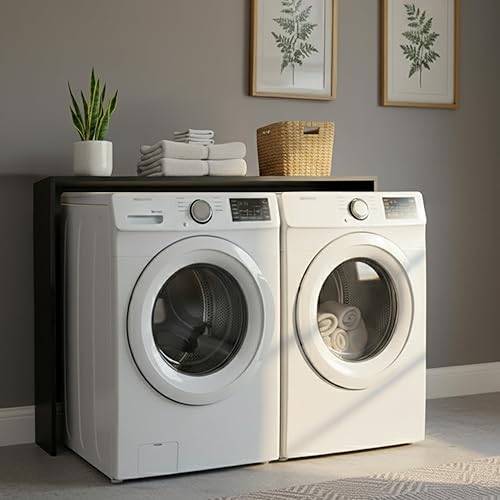 Estante para lavadora y secadora, organizador de madera de ingeniería con paneles laterales, decoración para almacenamiento, superficie plegable,