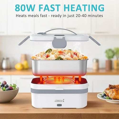 Miniatura 5 de Lonchera térmica de 80 W más rápida para adultos, 110 V, 220 V, 12 V, 24 V, calentador de alimentos portátil con recipiente de acero inoxidable de