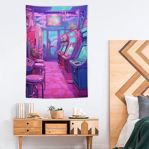 Miniatura 4 de Tapiz estético de anime de los años 80 con efecto retrowave neón Synthwave para colgar en la pared, cortina para colgar en la pared, decoración de