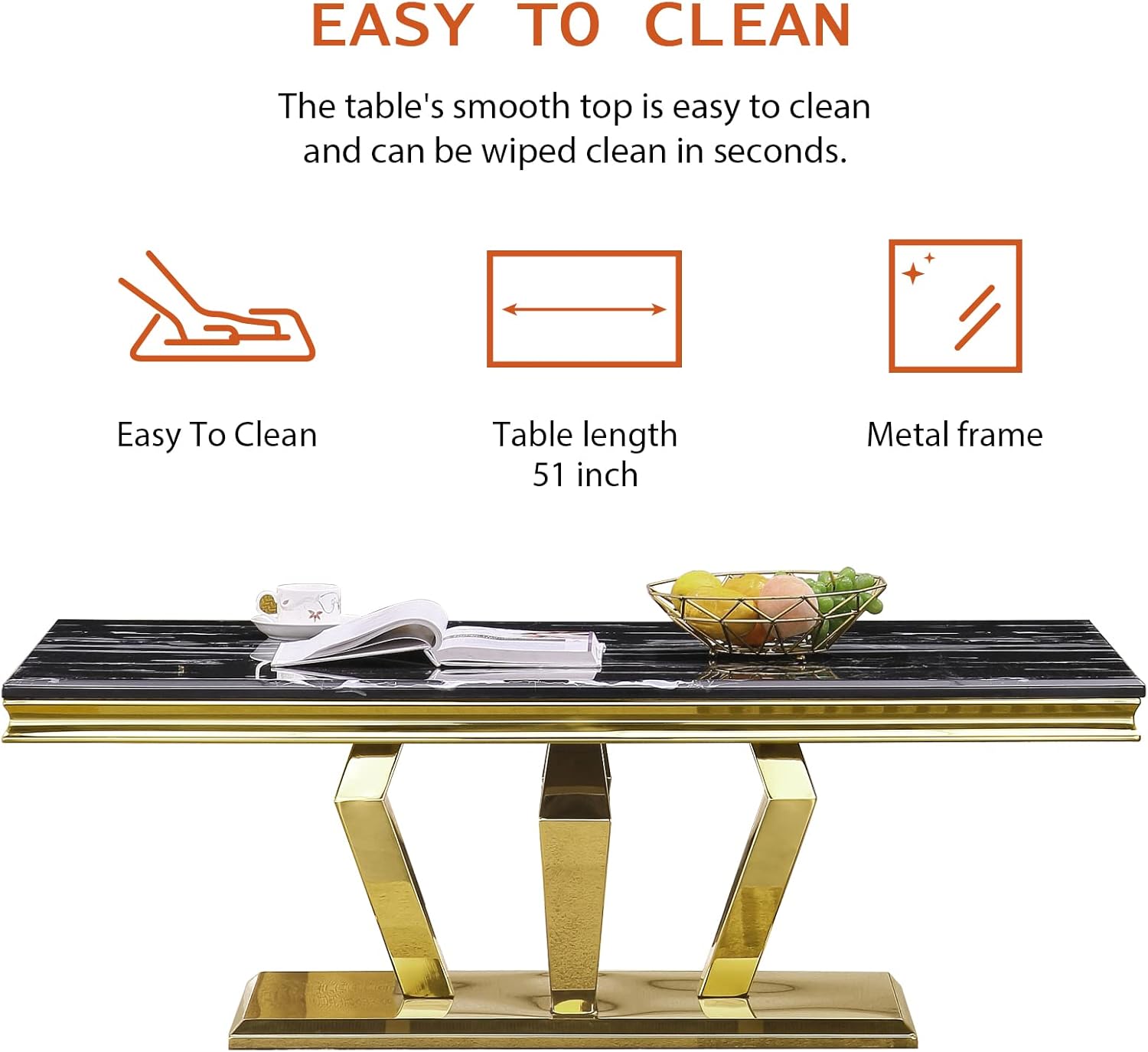 ACEDÉCOR Living Room Table Sets, Black and Gold Coffee Table and Two Mirror Gold End Tables for Living Room