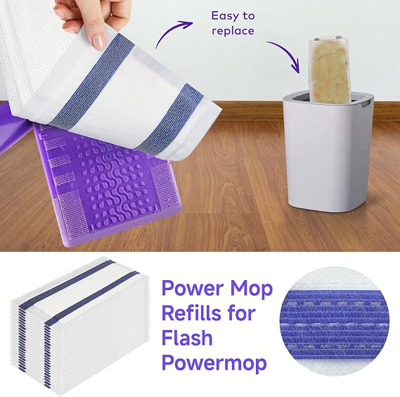 Mop Refill Pad for Flash Powermop, Microfiber Mop for All floors Cleaning, Disposable Mops Efficiently Absorb Water and Powerful Stain Removal (80)
