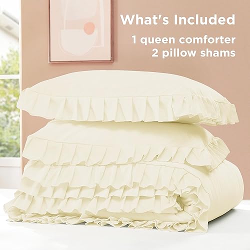 Miniatura 156 de Litanika Juego de edredón Queen de 3 piezas, color rosa rubor, para niñas y mujeres, con volantes, lindos edredones y juegos de ropa de cama, 02