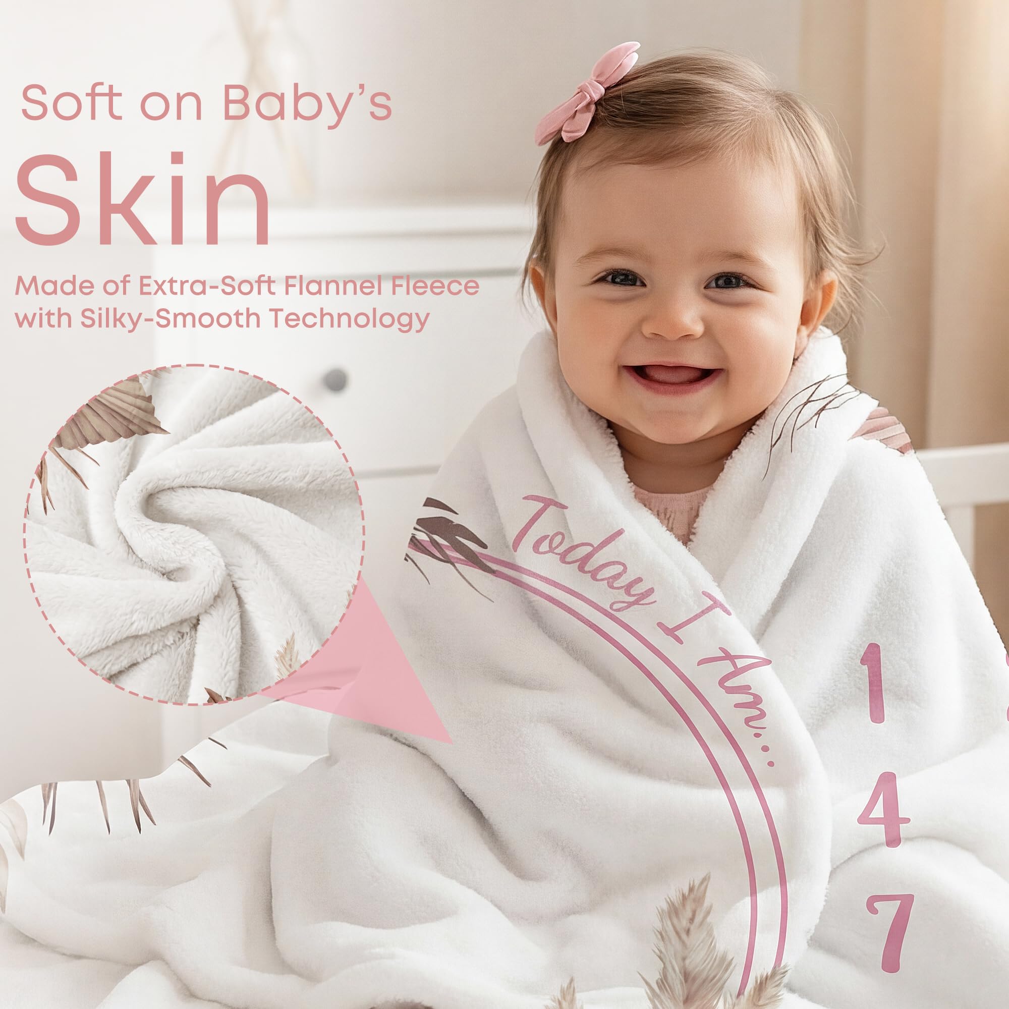 Manta mensual de hito para bebé niña, forro polar suave, manta de hito para recién nacido, fondo de fotografía floral, manta de primer año del bebé, decoración de guardería, 50 x 40 pulgadas