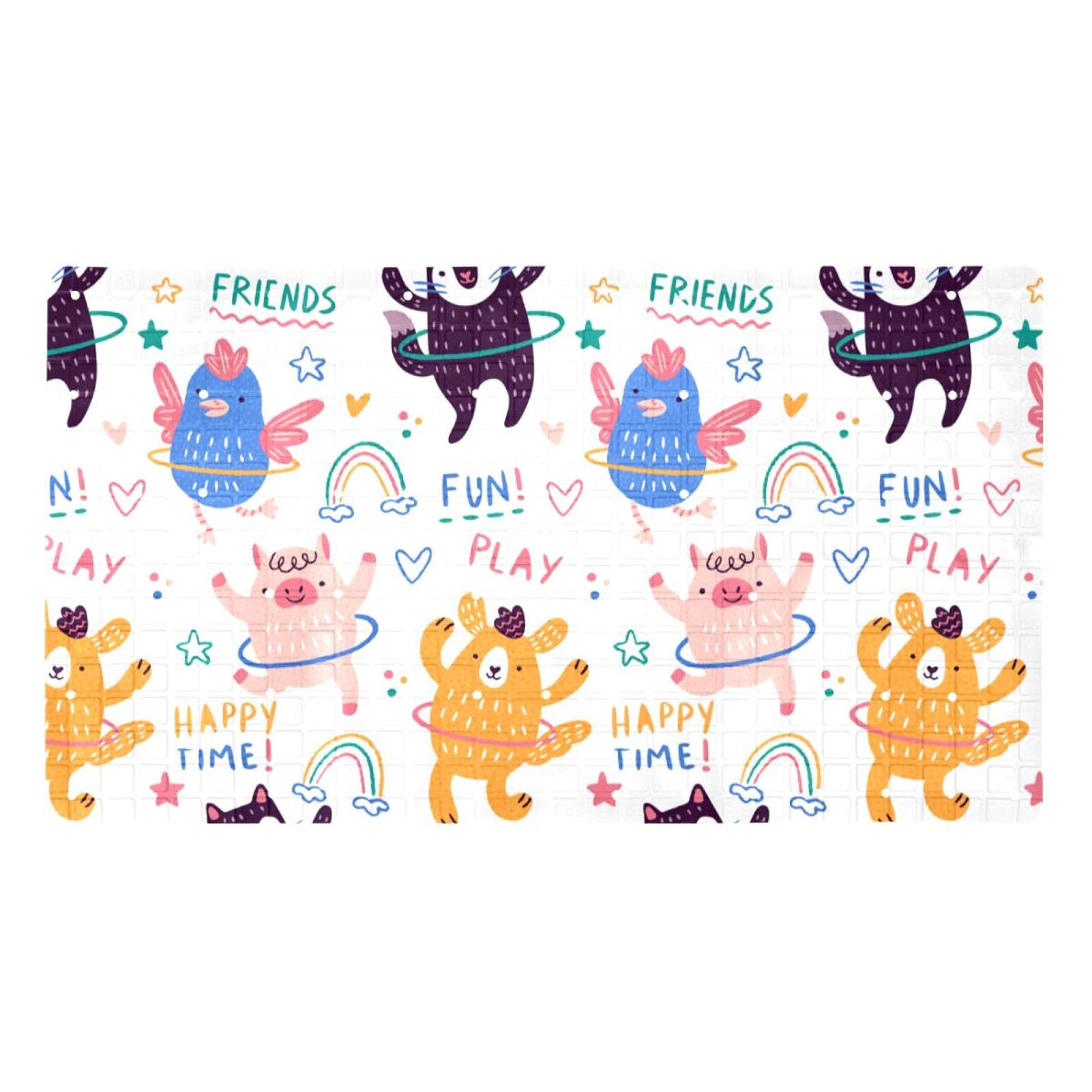 Tapis de bain antidérapant Bennigiry 40x70cm avec ventouses à motif animaux pour enfants