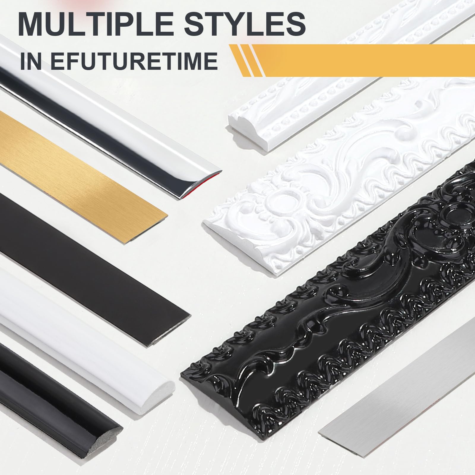 EFUTURETIME Modanatura Autoadesiva in Acciaio Inox, 1cmx5m, Modanatura Flessibile Metallizzata con Effetto Specchio per la Decorazione di Mobili, Bordi a Specchio, Pareti, Porte, Soffitti, Argento