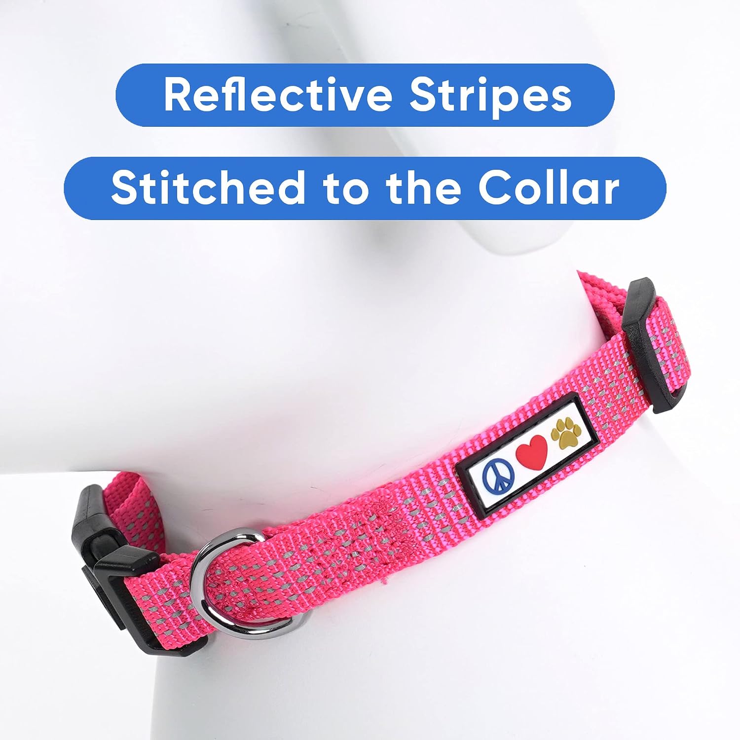 Pawtitas Reflective Dog Collar with Stitching Reflective Thread | Reflective Dog Collar with Buckle Adjustable and Better Training Great Collar for Small Dogs - Pink Collar