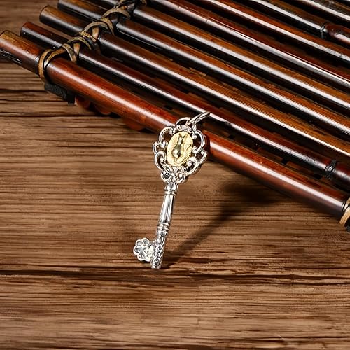 Miniatura 2 de Pequeño colgante de plata esterlina 925 de dos tonos con forma de llave con gato para mujeres y hombres