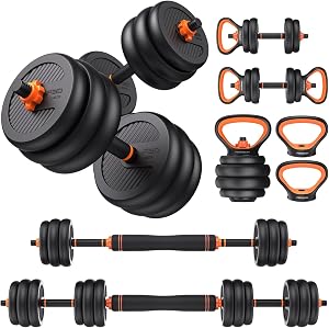 FEIERDUN Adjustable Dumbbells, 20lbs/30lbs//45lbs/70lbs/90lbs Free Weight Set with Connector, 4 in1 Dumbbells Set Used as Barbell, Kettlebells, Push up Stand, Fitness Exercises for Home Gym Suitable Men/Women