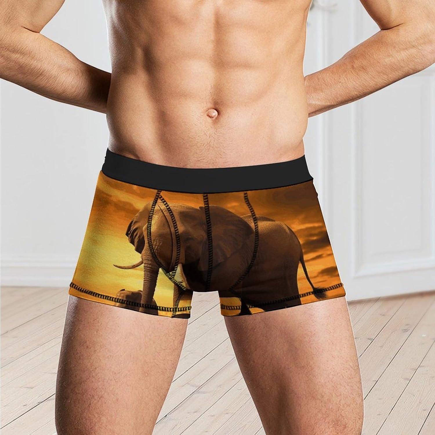 Elephant Mens Boxer Briefs Short Breathable Underwear Trunks Soft Moisture-Wicking Boxer Shorts Novelty Underpants
