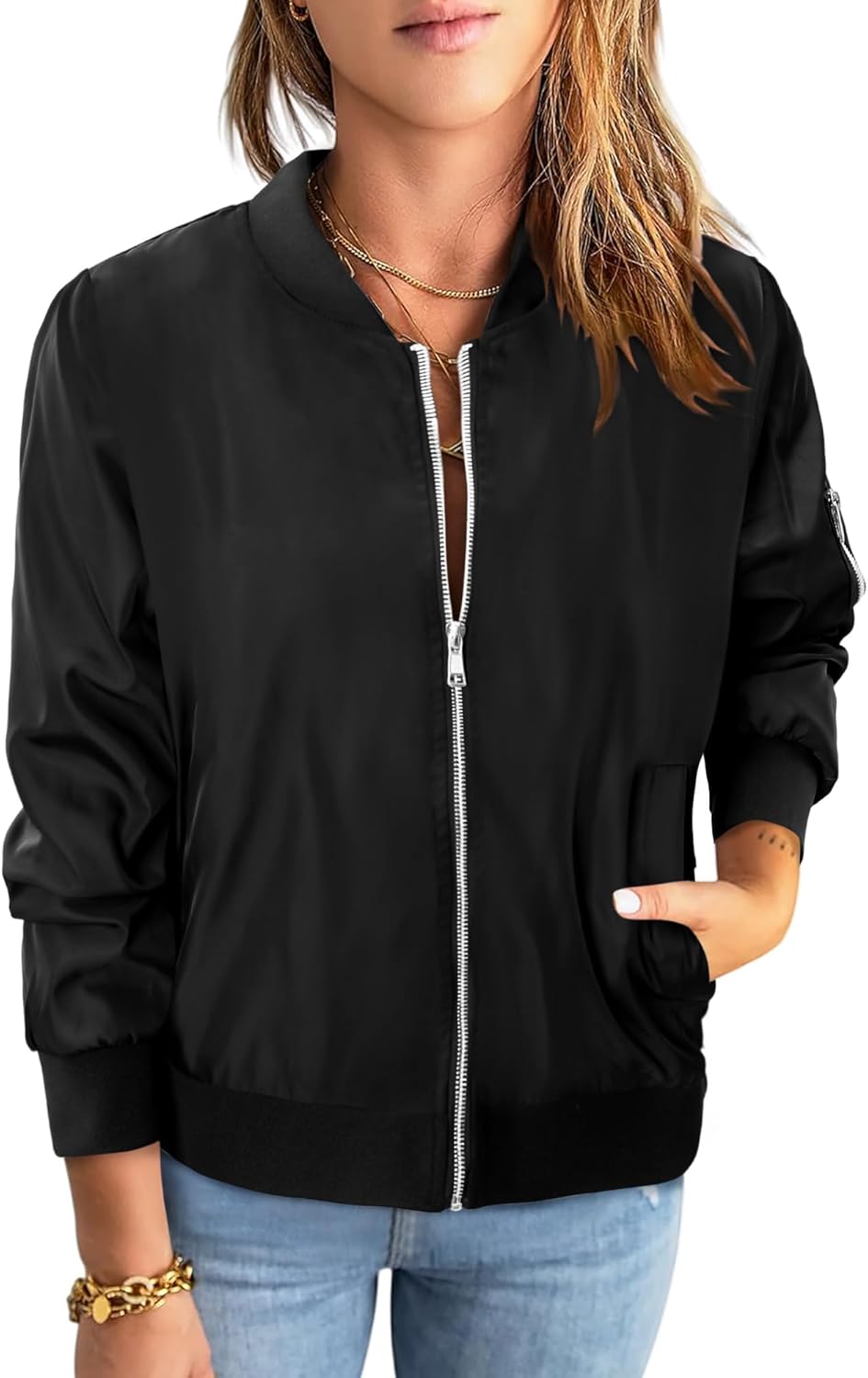 Magritta Women's Bomber Jacket Casual Coat Zip Up Outerwear Windbreaker Fall Jackets for Women Trendy - Image 2