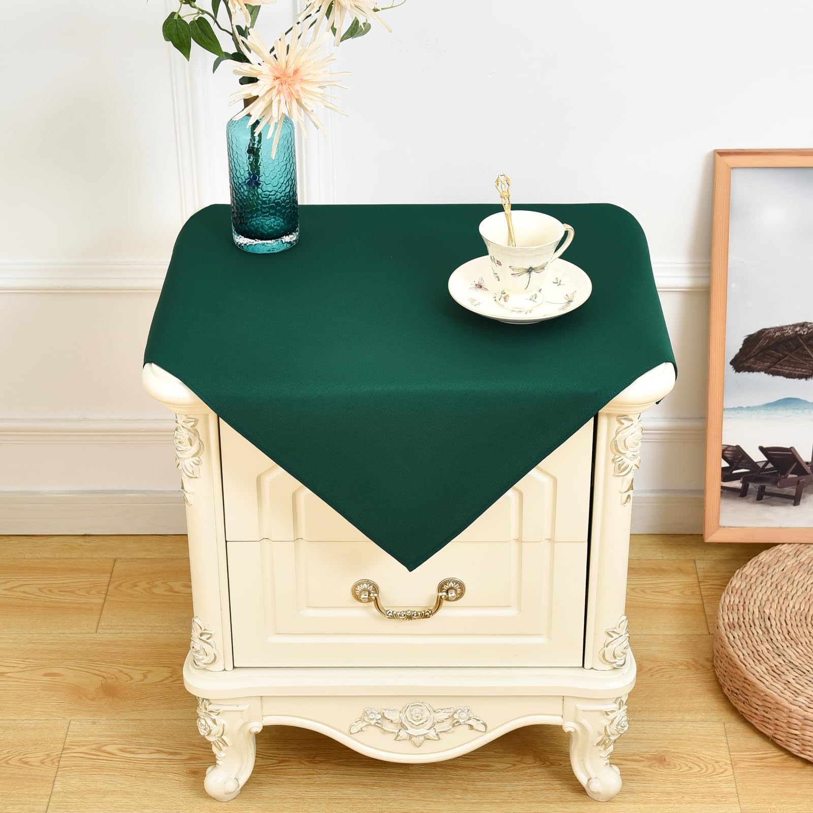 NEWISHER Green Square Tablecloth Solid Color Tablecloths 60x60 cm โ image 1