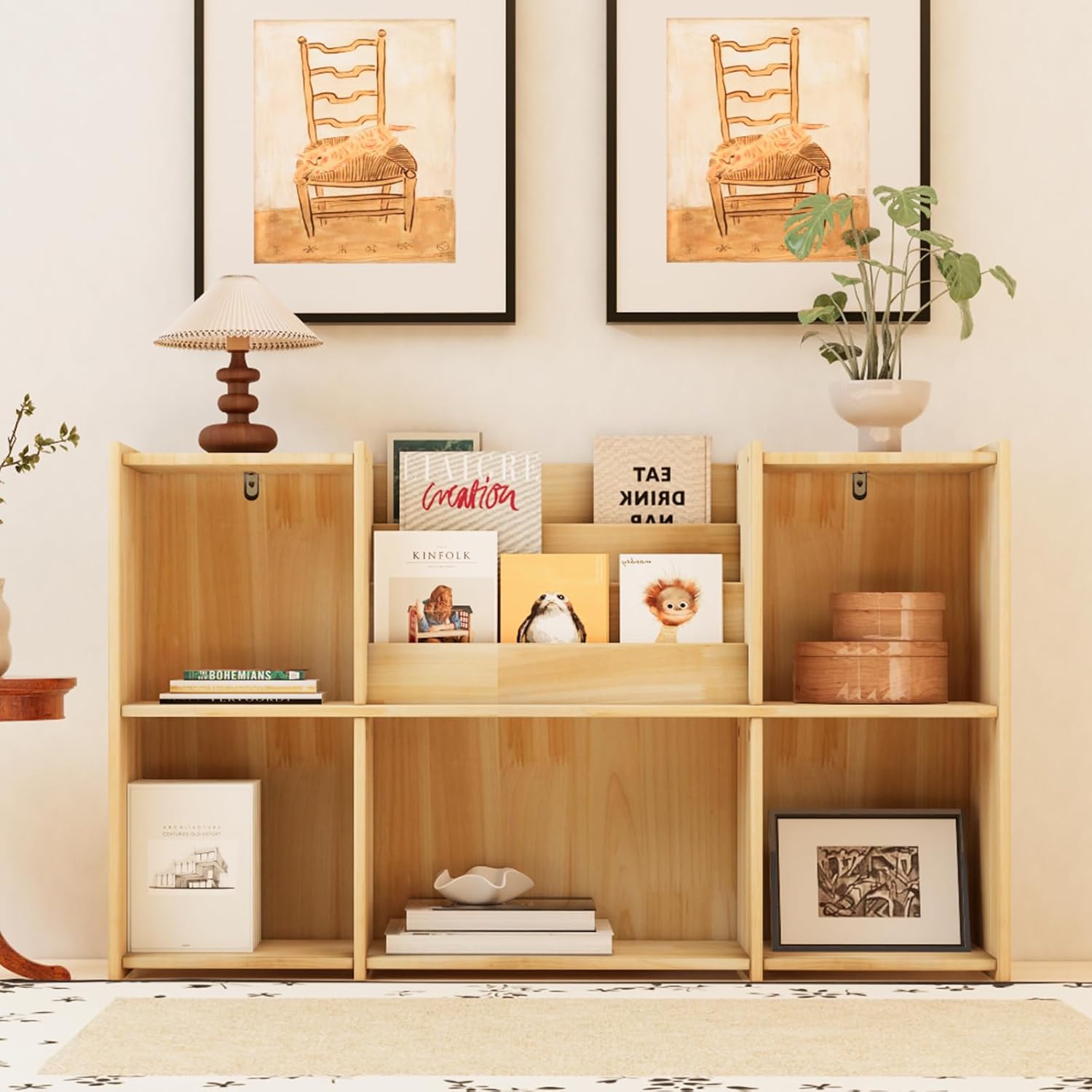 Kids Bookshelf, Wooden Montessori Bookshelf, 2-Tier Toy Storage Organizer, Suitable for Children's Classrooms, Family Playrooms, and Kindergartens