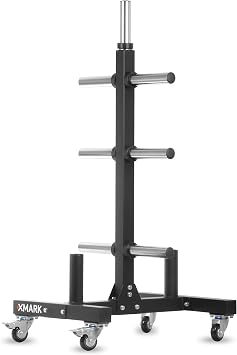 XMark Commercial Olympic Weight Plate Tree or Bumper Plate Tree, 750 lb Capacity, with Two Bar Holders and Transport Wheels