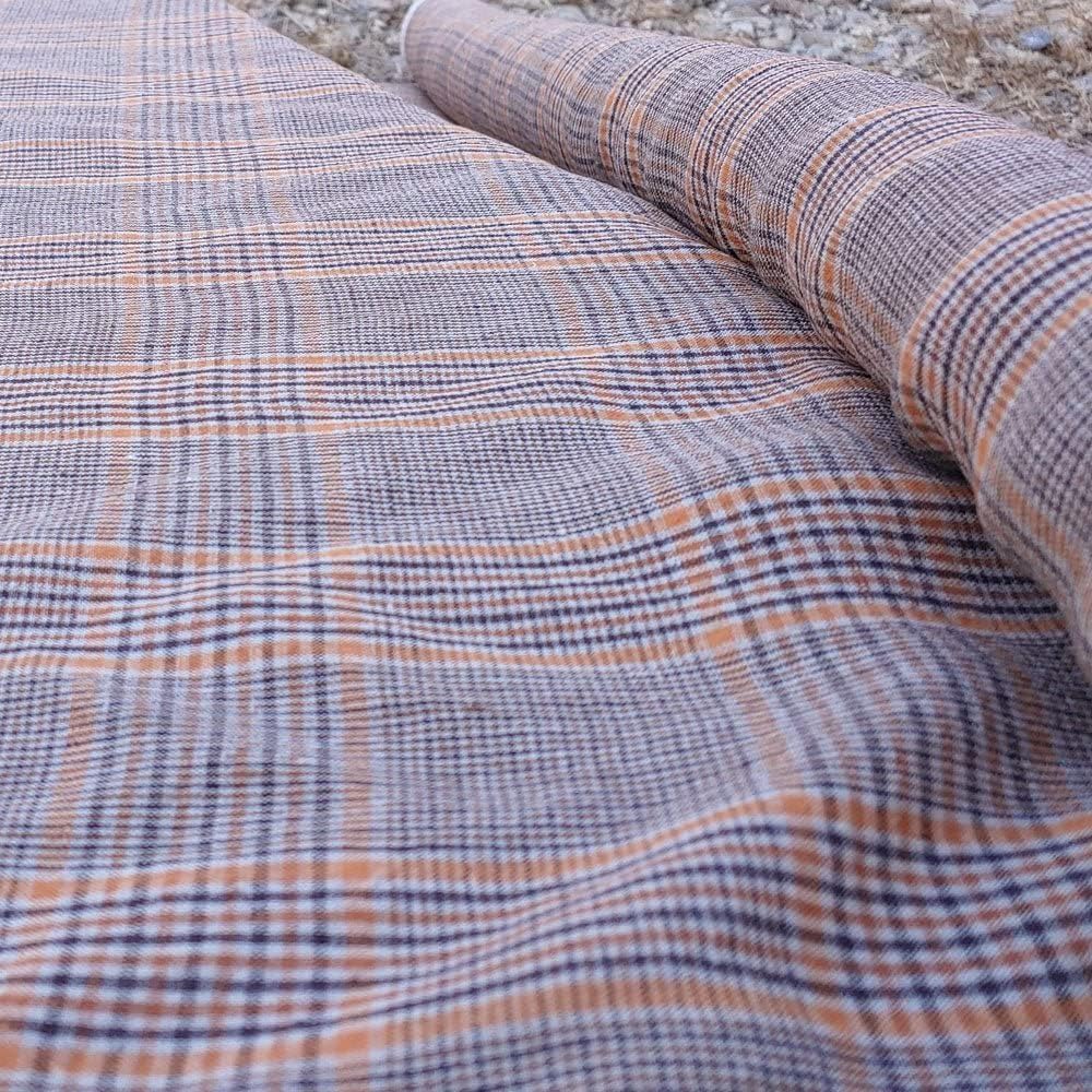 Orange Brown Simple Plaid 100% Linen Fabric | Quality and Vibrant Fabric - Perfect for Home Decor, Sewing and Crafts